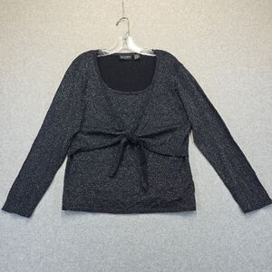 Bay Studio Career Metallic Tie-Front Long Sleeve Top Size L